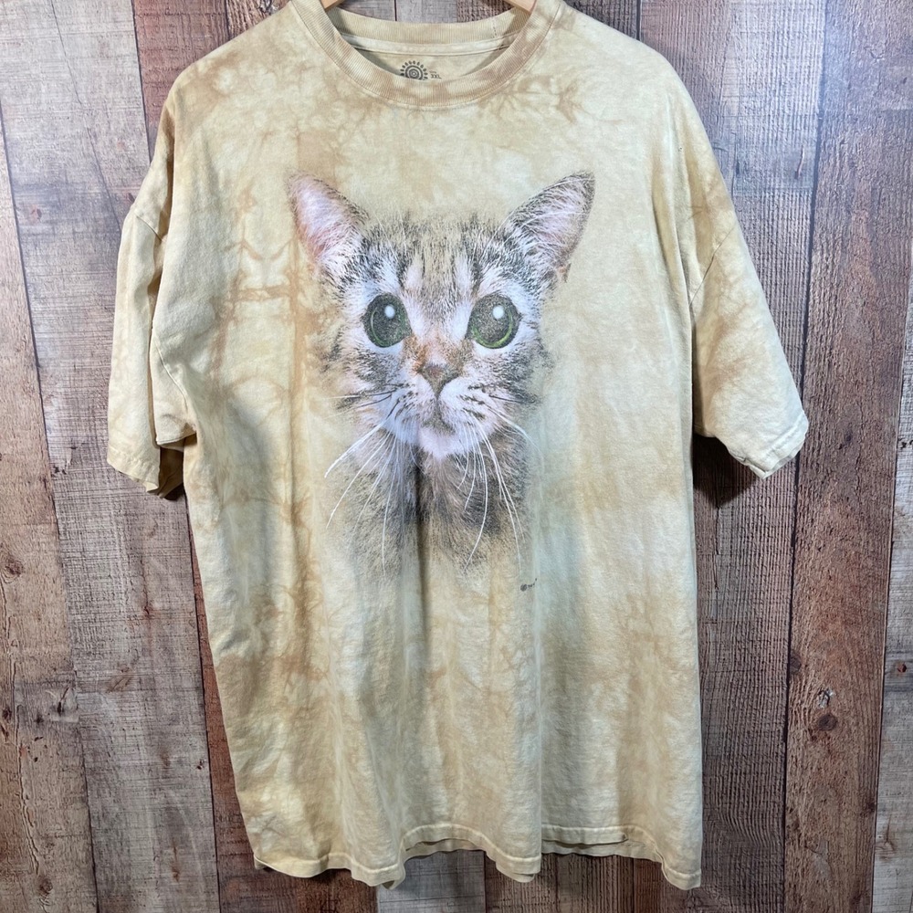 The Mountain White Kitten Big Face Cat Tie Dye Graphic Tee 3XL Y2K Unisex
